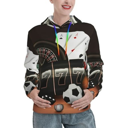 Kdxio Casino and Sports Print Womens Oversized Hoodies Sweatshirts Hooded Pullover Tops Sweaters Casual-X-Large