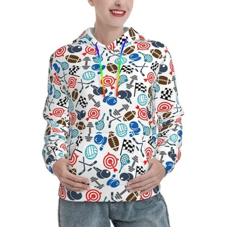 Jgfou Sport Items Print Loose Hoodie Top Casual Long Sleeve Sweatshirts Women Basic Hooded Sweatshirt Pullover Tops-X-Large