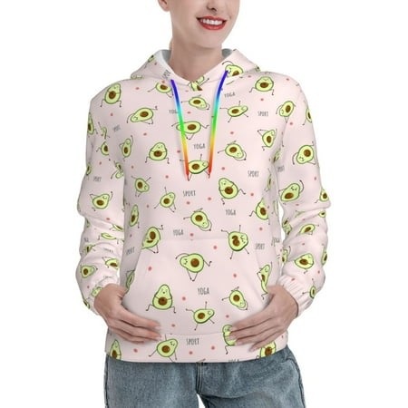 Jgfou Avocado Doing Sport Yoga Print Loose Hoodie Top Casual Long Sleeve Sweatshirts Women Basic Hooded Sweatshirt Pullover Tops-X-Large