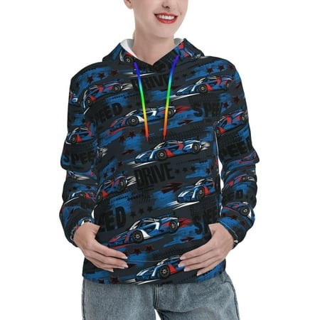 Kdxio Blue Sports Car Print Womens Oversized Hoodies Sweatshirts Hooded Pullover Tops Sweaters Casual-X-Large