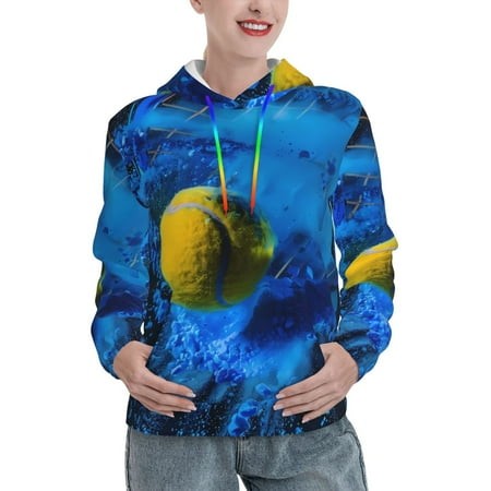 Kdxio Sports Tennis Ball Print Womens Oversized Hoodies Sweatshirts Hooded Pullover Tops Sweaters Casual-X-Large