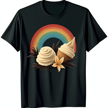 Retro Ice Cream T-Shirt Vanilla Scoops Beans & Flower Design