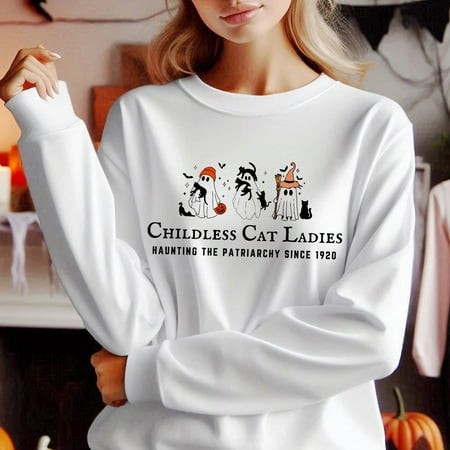 Halloween Childless Cat Lady Shirt  Cute Ghosts for Kamala Harris Sweatshirt  the Patriarchy Feminism Shirt  Spooky Election Shirt 2024 Tee