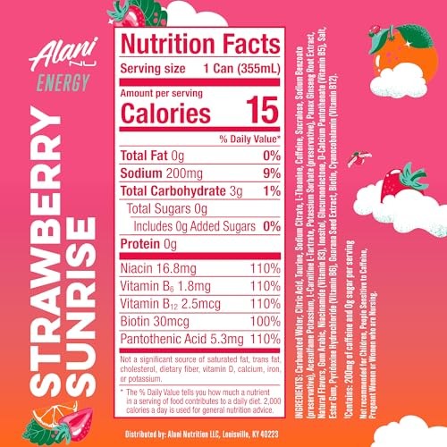 Alani Nu STRAWBERRY SUNRISE Sugar Free, Low Calorie Energy Drinks, 200mg Caffeine, Biotin B Vitamins, Zero Sugar, 10 Calories, 12 Fl Oz Cans, 24 Pack thumbnail