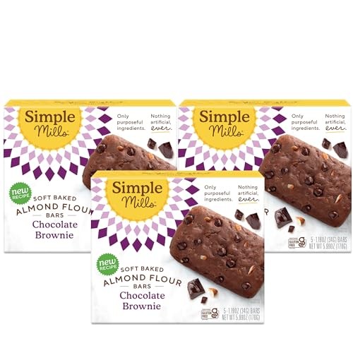 Simple Mills Almond Flour Snack Bars (Chocolate Brownie) with Organic Coconut Oil, Chia Seeds, Sunflower Seeds, and Flax Seeds, 6oz, 3 Count