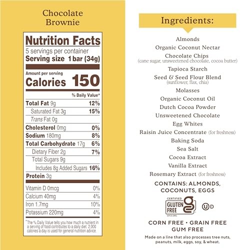 Simple Mills Almond Flour Snack Bars (Chocolate Brownie) with Organic Coconut Oil, Chia Seeds, Sunflower Seeds, and Flax Seeds, 6oz, 3 Count thumbnail