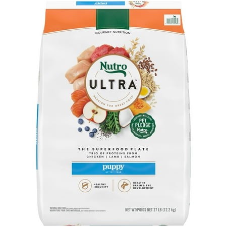 Nutro Ultra High Protein Dry Puppy Food  Trio of Proteins from Chicken  Lamb and Salmon  27 Lb Bag