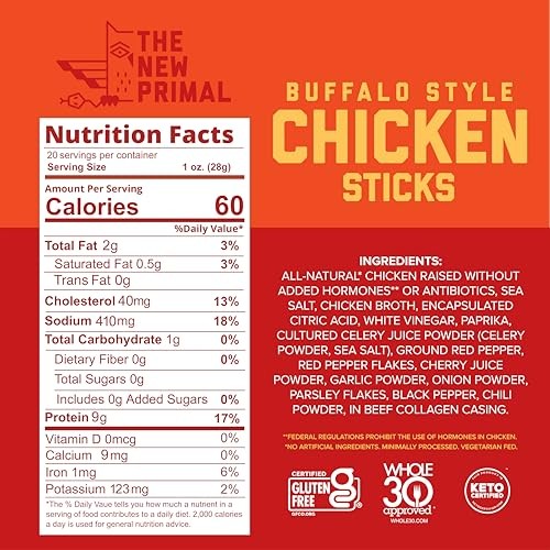 The New Primal Chicken Sticks, Buffalo Style 5 Sticks (1oz Each) thumbnail