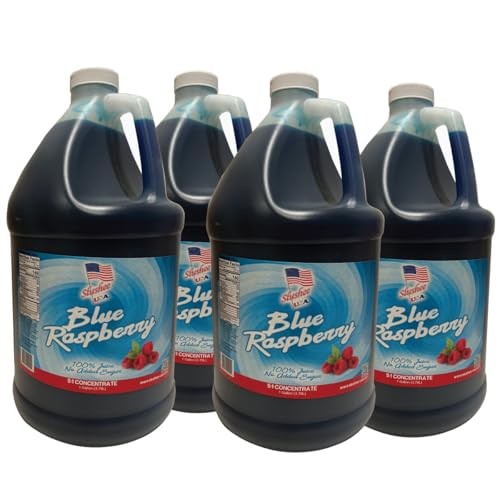 BLUE RASPBERRY SLUSHEE MIX | 100% JUICE | NO ADDED SUGAR | Case of 4 X 1 Gallons - 512 Oz | (Yields Approx. 256-12oz Servings per Case) | Mix 5 Parts 