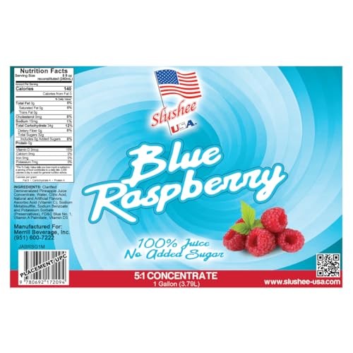 BLUE RASPBERRY SLUSHEE MIX | 100% JUICE | NO ADDED SUGAR | Case of 4 X 1 Gallons - 512 Oz | (Yields Approx. 256-12oz Servings per Case) | Mix 5 Parts  thumbnail