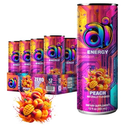 Ai Energy Peach - SUGAR FREE Energy Drink for Mental Focus - Zero Calorie & Zero Carb Beverage for Enhanced Alertness - Clean Energy Formula, 12 Fl Oz