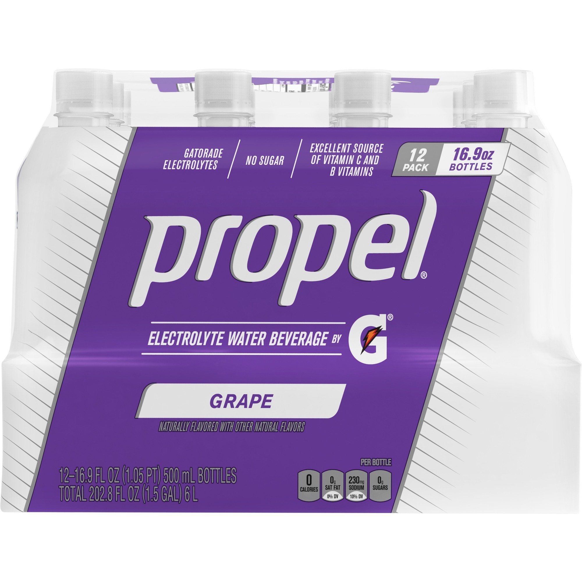 Propel Zero Sugar Electrolyte Water  Grape  16.9 Fl Oz  12 Count Bottles