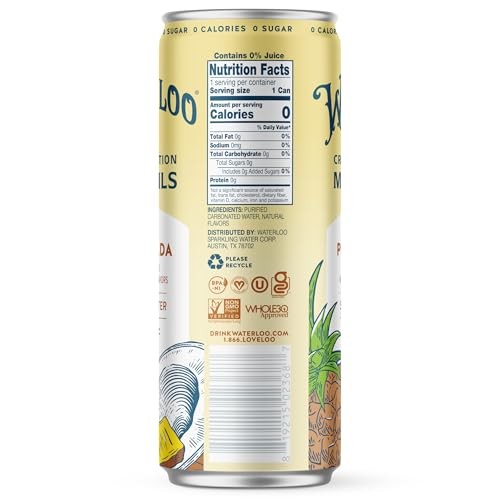 Waterloo Craft Collection Mocktails, Piña Colada Naturally Flavored Non-Alcoholic Sparkling Beverage, 12 Fl Oz Cans (Pack of 6)  Zero Calories, Zero  thumbnail