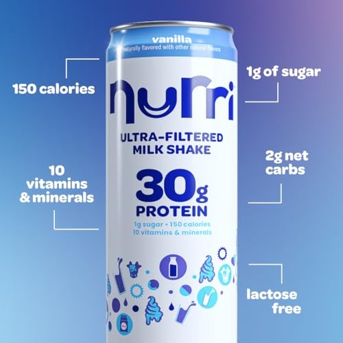 Nurri - 30g Protein Ultra Filtered Milk Shake  Vanilla - Lactose Free, Low Sugar, 150 Calories, 10 Vitamins and Minerals - 11 Fl Oz, 12 Cans thumbnail