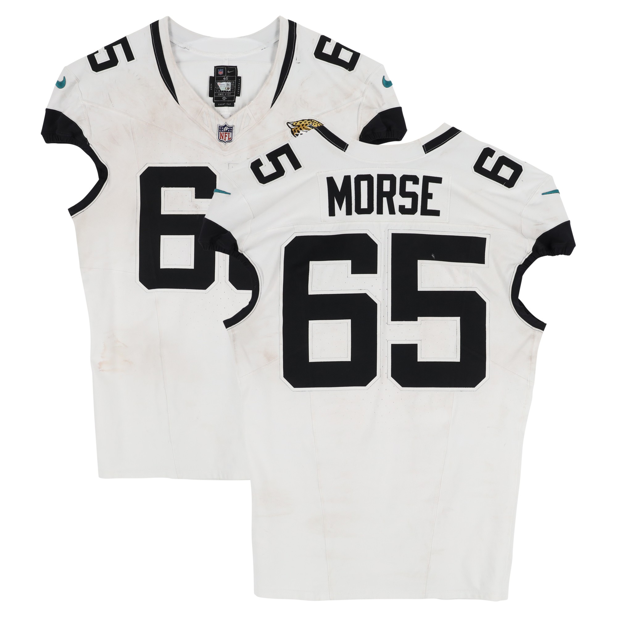 Mitch Morse Jacksonville Jaguars Game-Used #65 White Nike Jersey Vs. Tennessee Titans on December 8, 2024