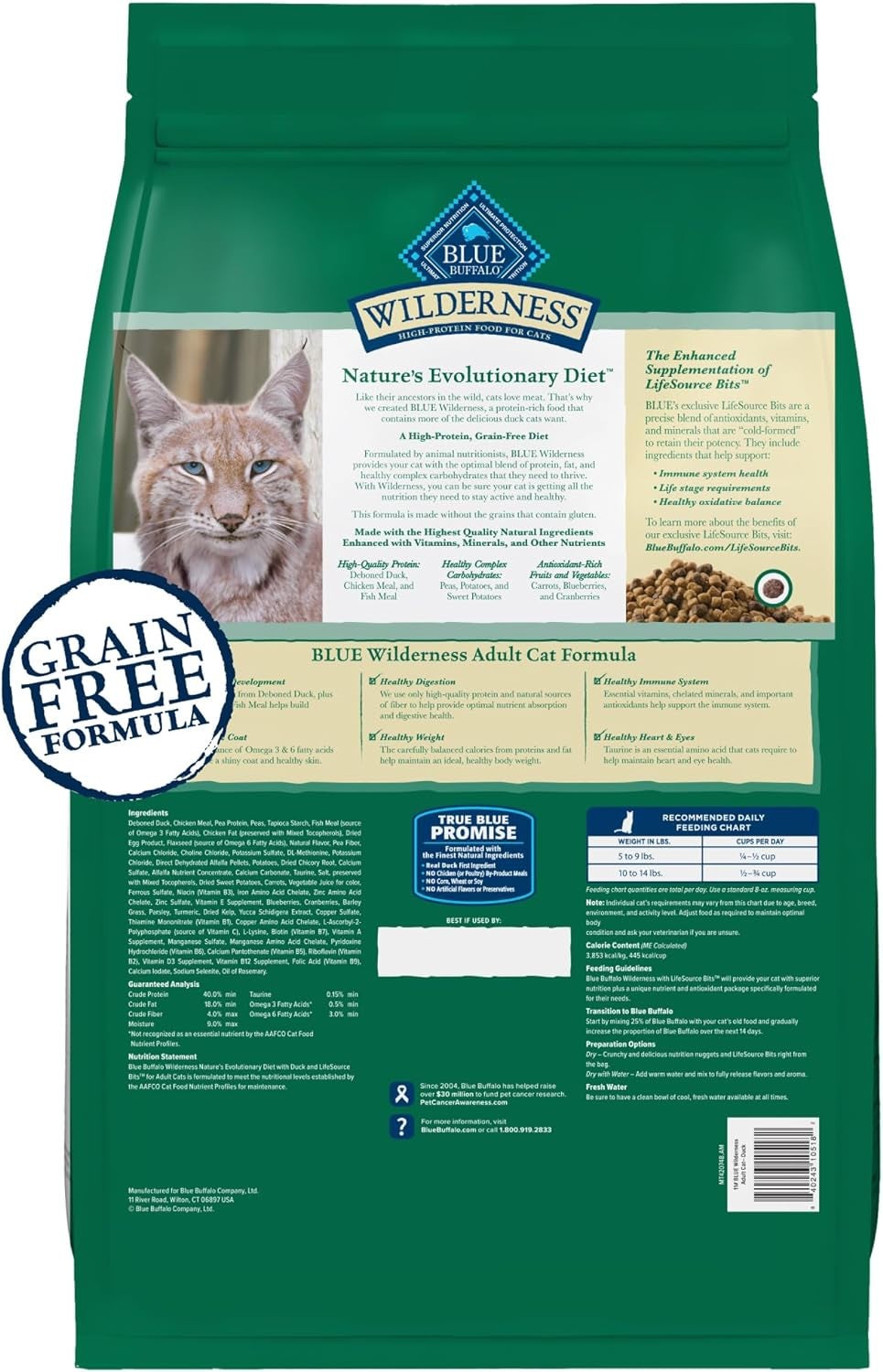 Blue Buffalo Wilderness Duck Supports Health and Wellness High-Protein & Grain-Free Healthy Adult Dry Cat Food 11 Lbs. thumbnail