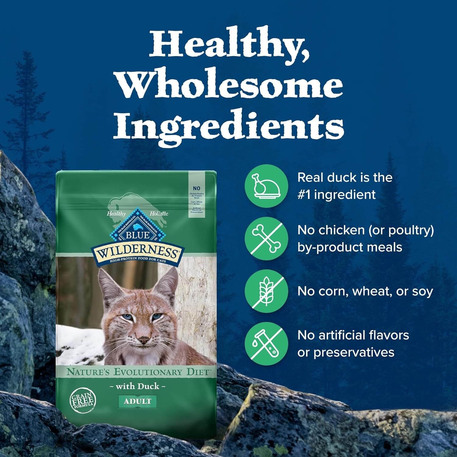 Blue Buffalo Wilderness Duck Supports Health and Wellness High-Protein & Grain-Free Healthy Adult Dry Cat Food 11 Lbs. thumbnail