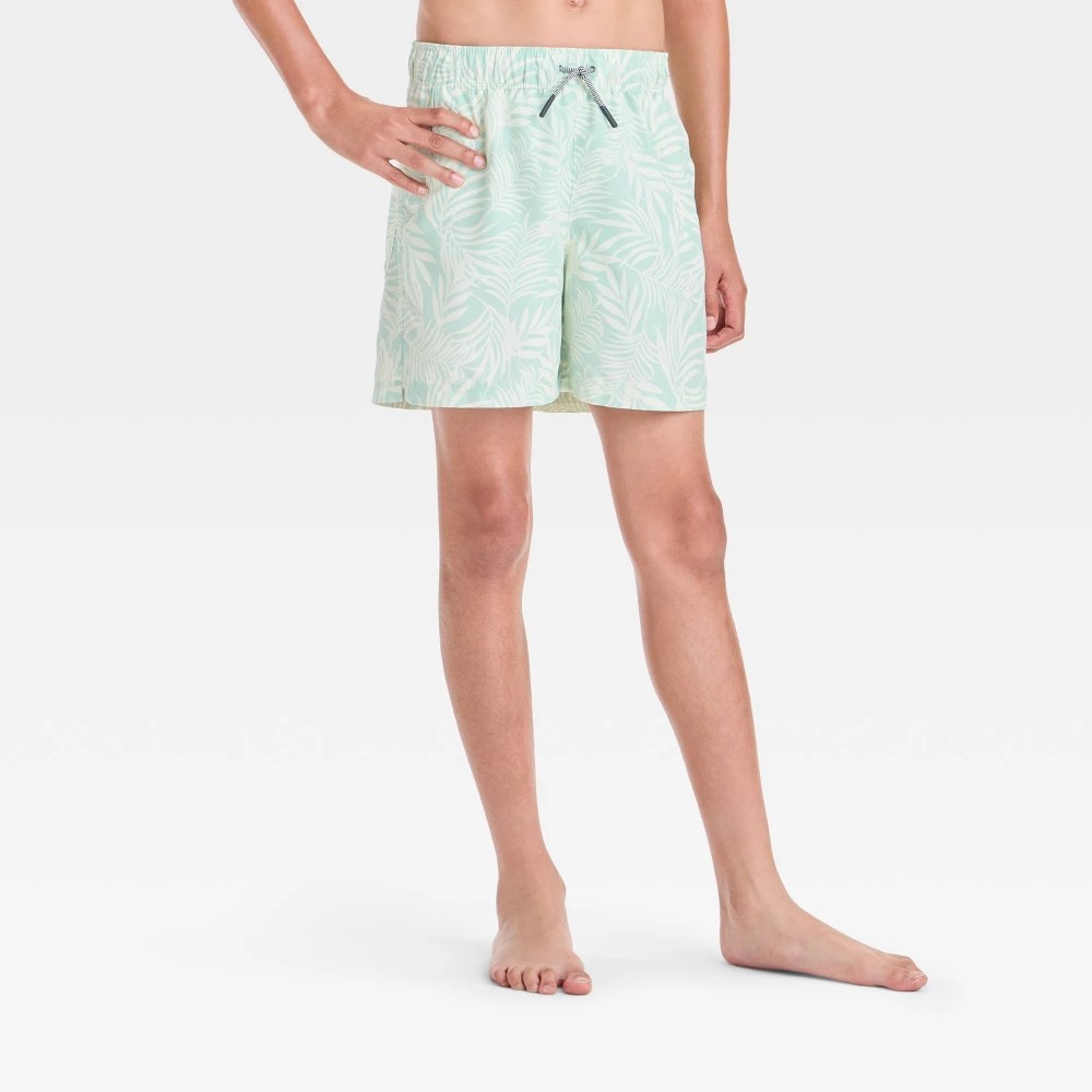 Boys' Palm Leaf Printed Swim Shorts - Art Class™ Ocean Spray Green XS: Mid Rise, Adjustable Waistband, UPF 50+