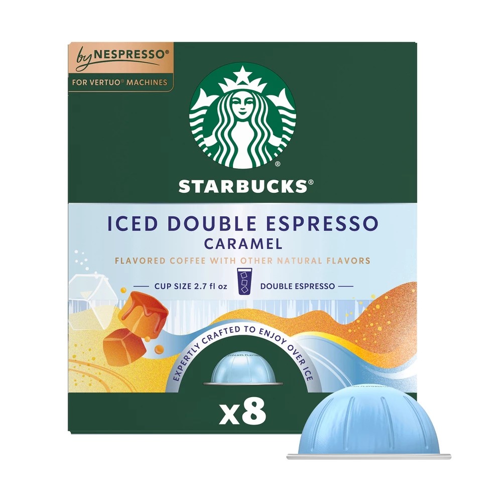 Starbucks by Nespresso Vertuo Capsules Iced Double Espresso Caramel Flavored Light Roast Coffee Pods - 8ct
