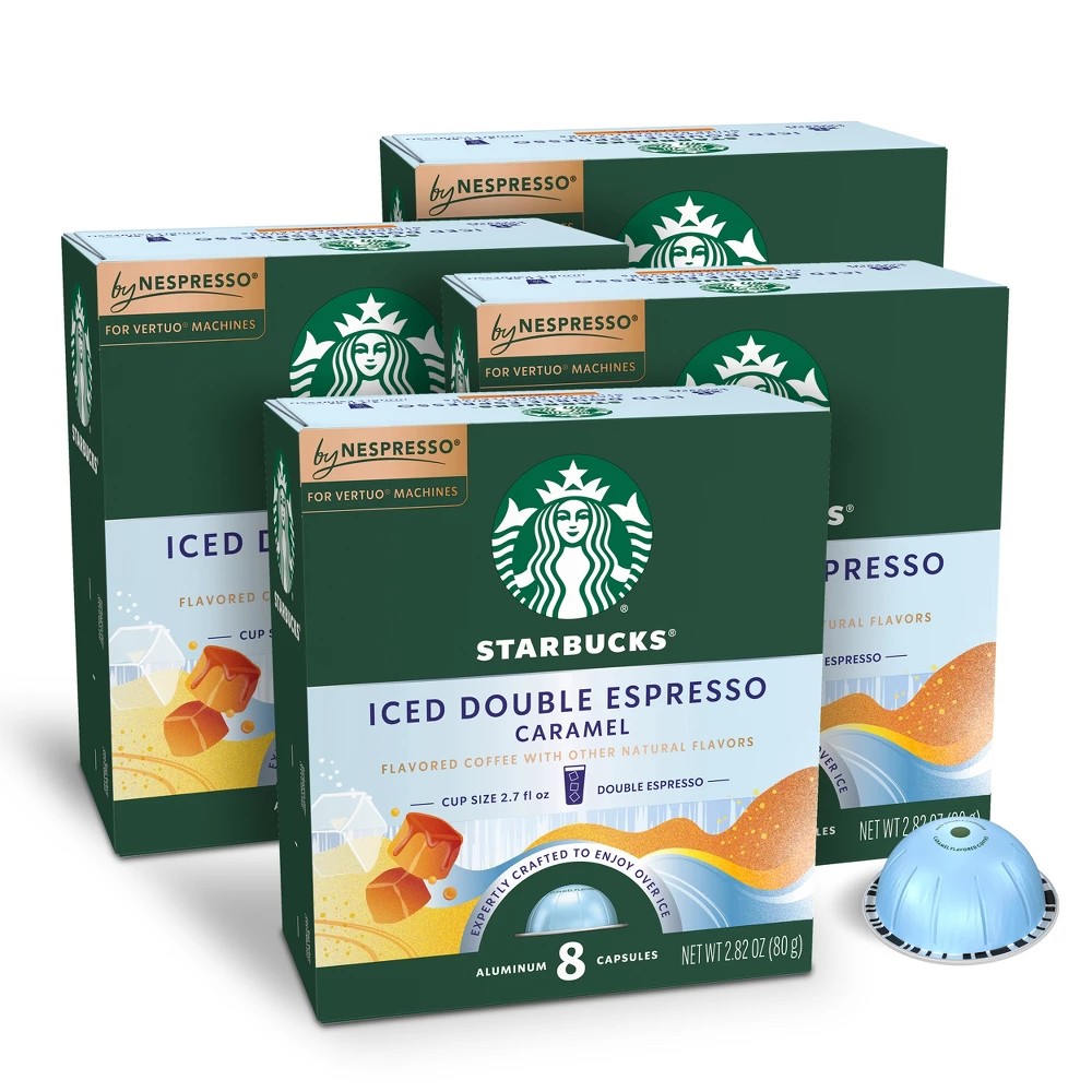 Starbucks by Nespresso Vertuo Line Iced Double Espresso Caramel Flavored Light Roast Coffee Pods - 32ct
