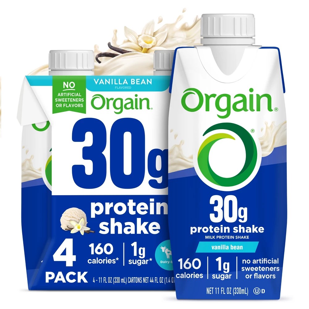 Orgain 30g Milk Protein Shake, Vanilla Bean 4 Cartons (11 Fl Oz Each)
