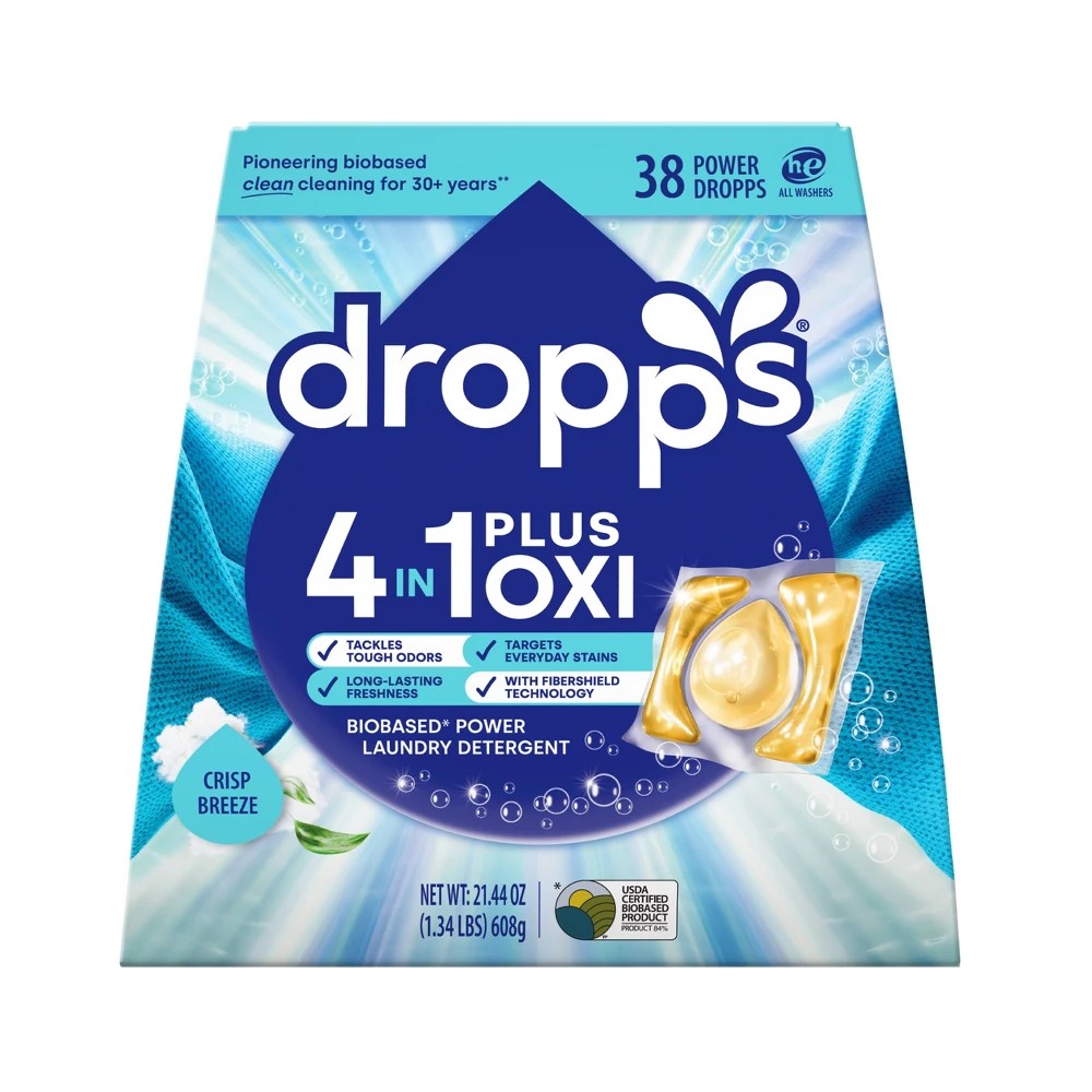 Dropps Crisp Breeze 4-in-1 Plus Oxi Power Biobased HE Deep Cleaning Concentrated Laundry Detergent Pods 38 Pacs - 21.44oz