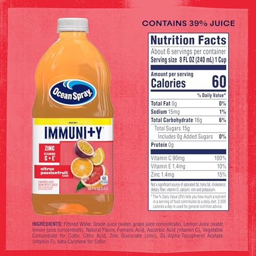 Ocean Spray Immunity Citrus Passionfruit Flavored Juice Drink, 50.7 Fl Oz Bottle (Pack of 1) thumbnail