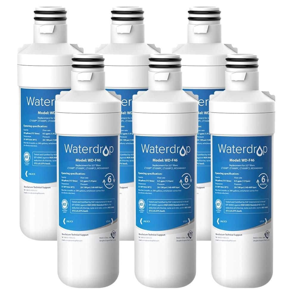 LT1000PC Refrigerator Water Filter, Replacement for LG LT1000P,Kenmore 46-9980, Reduce Chlorine,bad Taste,odor, 6 Pack