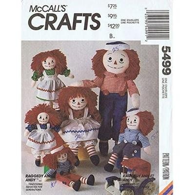 Raggedy Ann & Andy Doll Patterns - McCall S 8377 5499 2447 846 or 713 Makes 10 15 20 & 25 Raggedy Ann & Andy Dolls