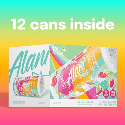 Alani Nu SHERBET SWIRL Sugar Free, Low Calorie Energy Drinks, 200mg Caffeine, Biotin B Vitamins, Zero Sugar, 10 Calories, 12 Fl Oz Cans, 12 Pack thumbnail