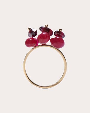 Peppy Design Women's Gummy 18K Gold Garnet and Pink Aventurine Ring