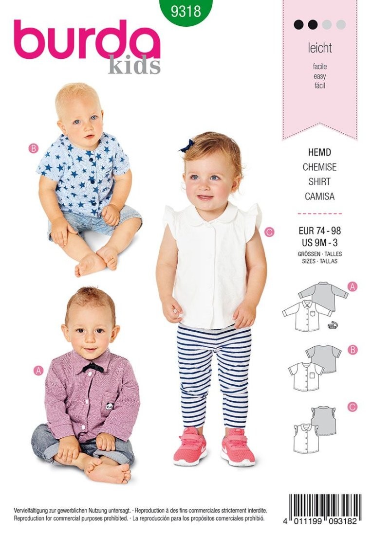 Schnittmuster Burda 9318 Oberteil Baby 9 Monate Bis 3 Jahre - Burda - MT Stofferie