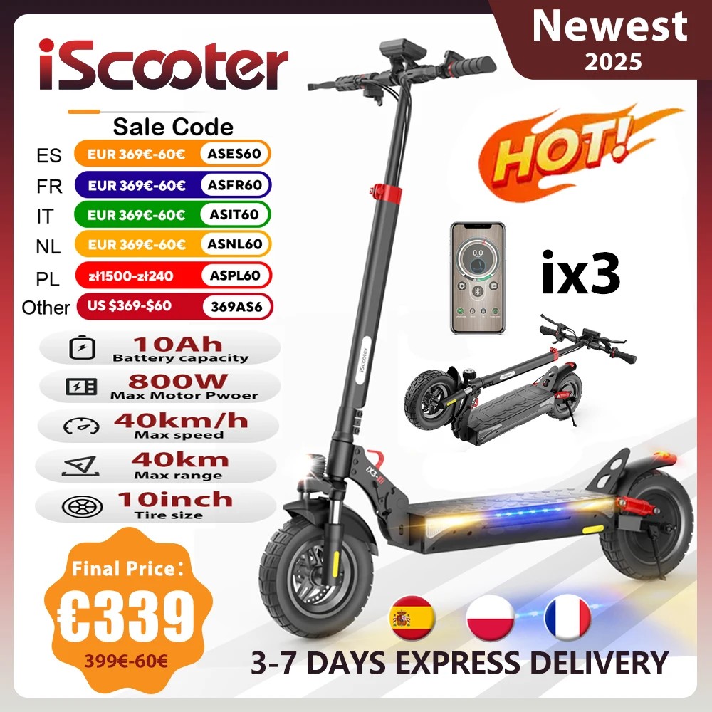 IScooter-patinete Eléctrico Plegable IX3, 48V, 10Ah, 800W, Rango De 30-40km, Velocidad De 40 Km/h,