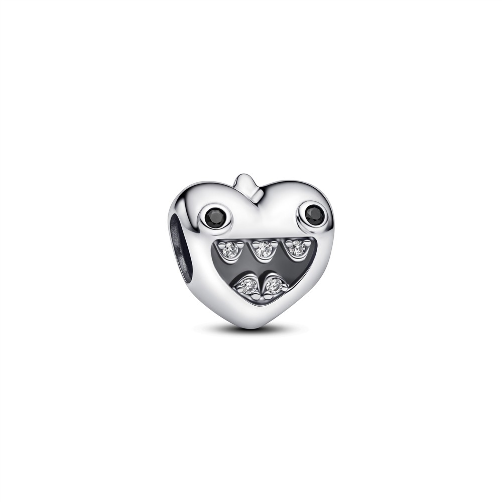 Pandora Mum's Little Monsters Heart Charm - Sterling Silver / Mixed Stone / Black