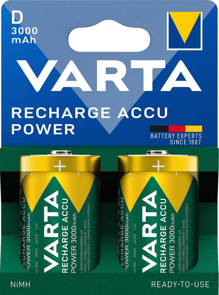 Varta 56720101412 Rechargeable D Battery 3000 MAh 1.5V 2 Pack