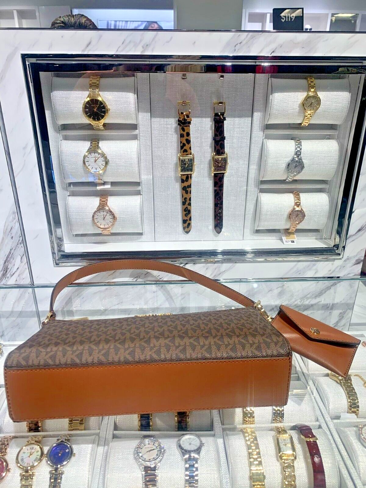 Michael Kors Vincent Medium Signature Logo Pochette with Card Case Brown One Size thumbnail