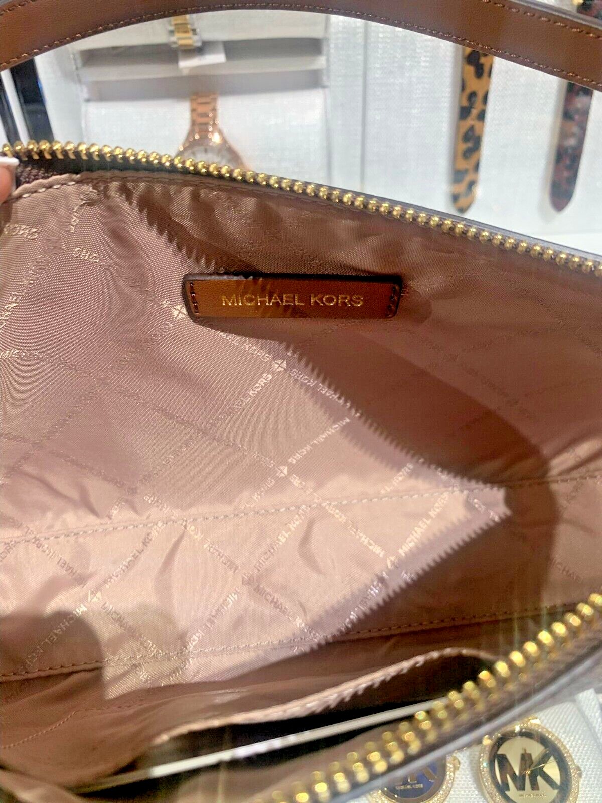 Michael Kors Vincent Medium Signature Logo Pochette with Card Case Brown One Size thumbnail