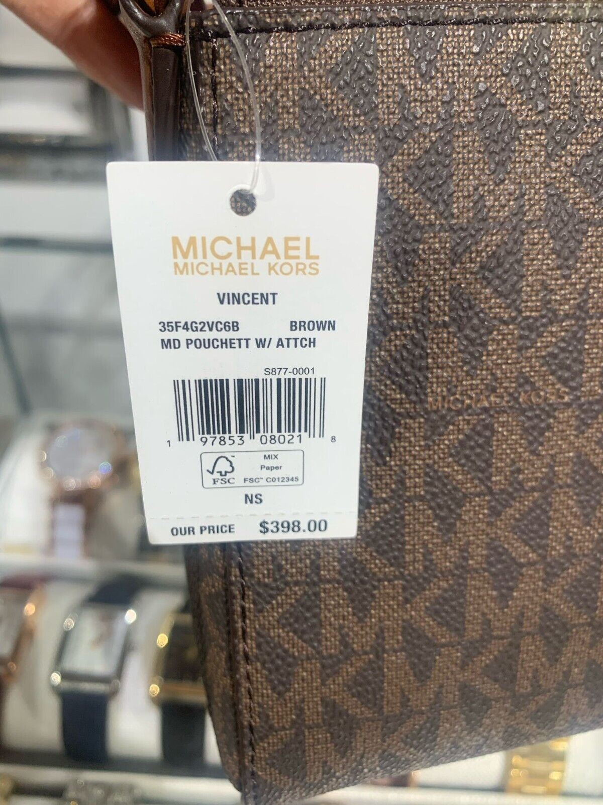 Michael Kors Vincent Medium Signature Logo Pochette with Card Case Brown One Size thumbnail