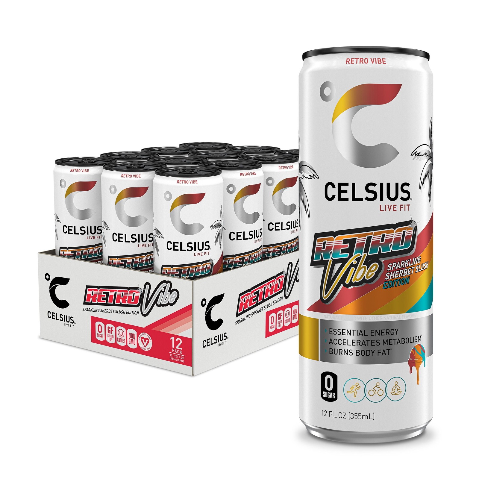 Sparkling Retro Vibe, Functional Energy Drink 12 Fl Oz (Pack of 12)