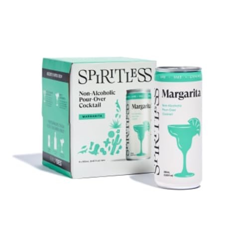SPIRITLESS Margarita, Non-Alcoholic Pour-Over Cans, Ready to Drink or Mocktail & Cocktail Mixer, Vegan, 80 Calories, 8.45 Fl Oz Cans (4 Pack)