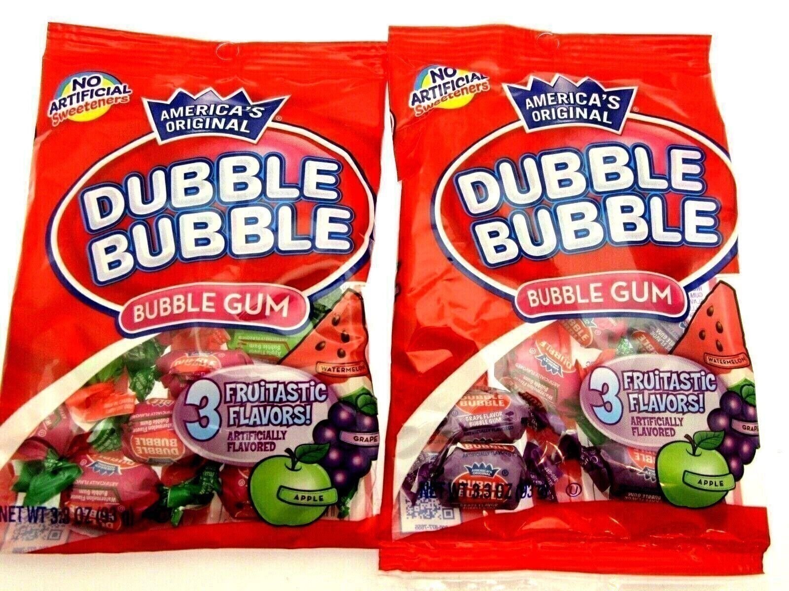 Dubble Bubble 3 Flavor Fruit Mix Double Bubble Gum Chewing Two 3.3oz Bags thumbnail
