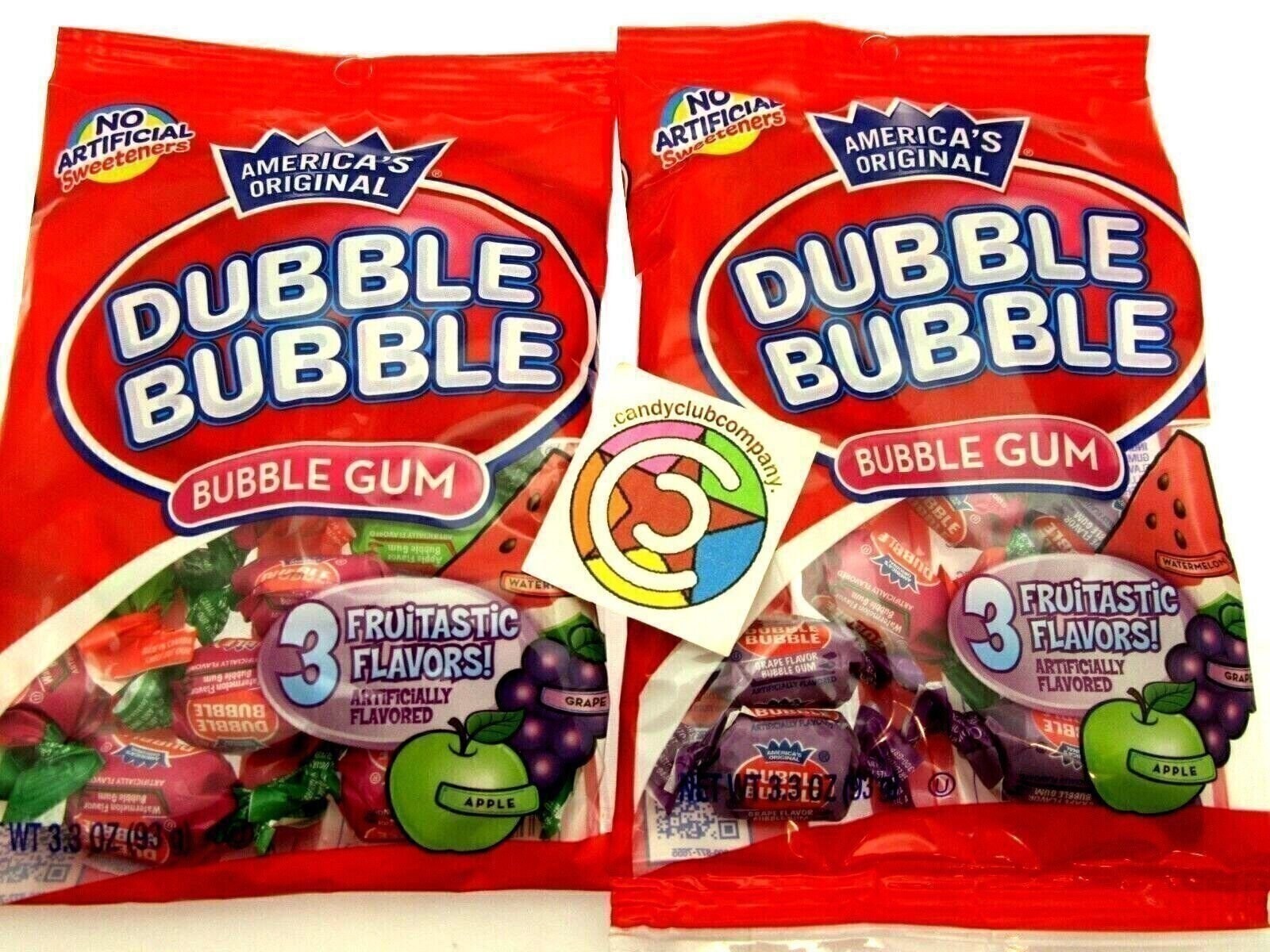 Dubble Bubble 3 Flavor Fruit Mix Double Bubble Gum Chewing Two 3.3oz Bags thumbnail
