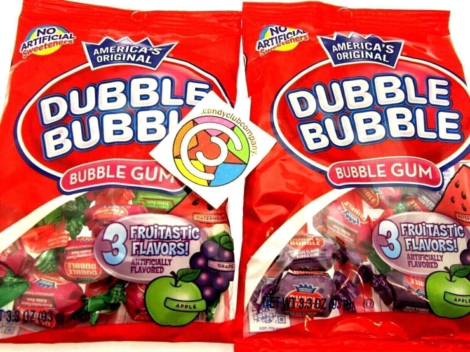 Dubble Bubble 3 Flavor Fruit Mix Double Bubble Gum Chewing Two 3.3oz Bags thumbnail