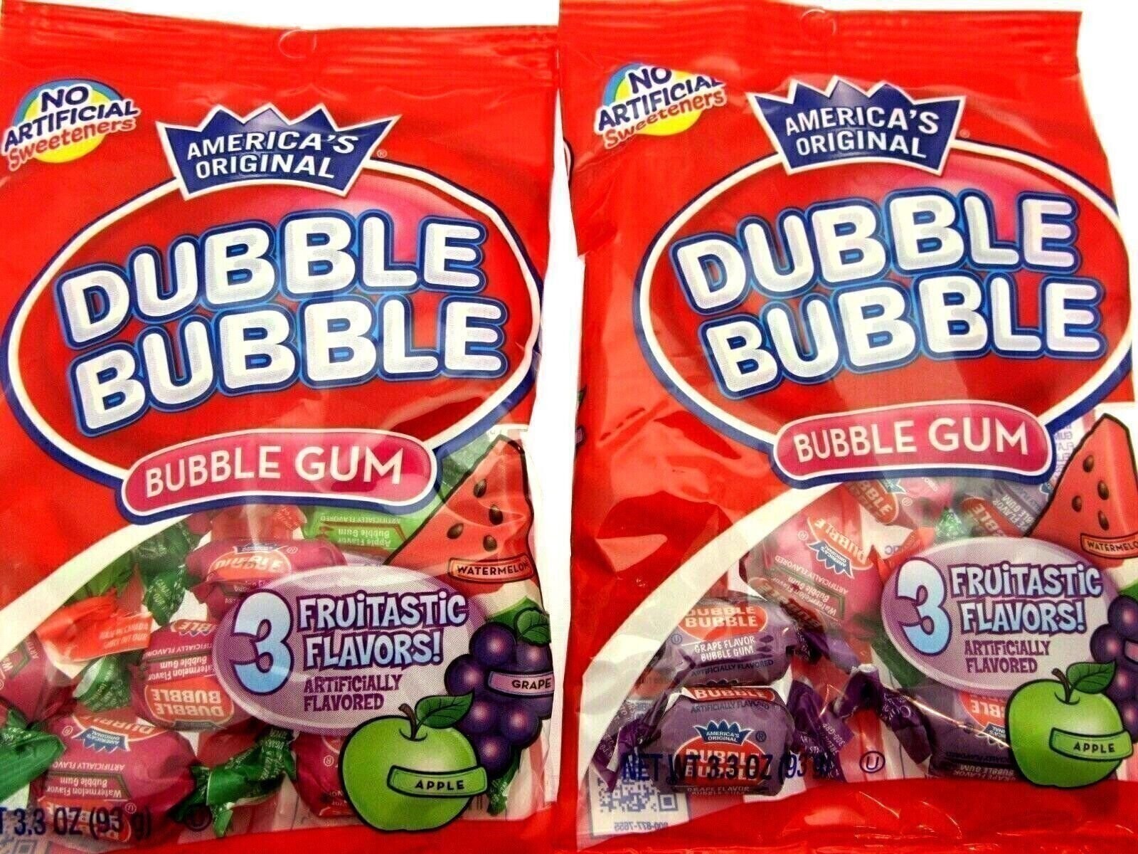 Dubble Bubble 3 Flavor Fruit Mix Double Bubble Gum Chewing Two 3.3oz Bags thumbnail