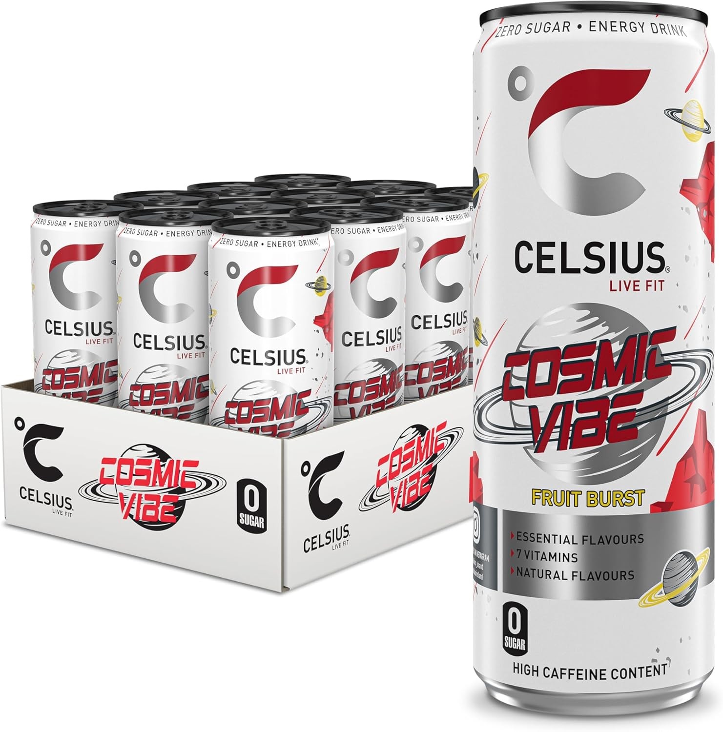 CELSIUS Fantasy Vibe Energy Drink 12x355ml – Zero Sugar, 200mg Caffeine, Refreshing Citrus Flavor, Cosmic Vibe (Fruit Burst)
