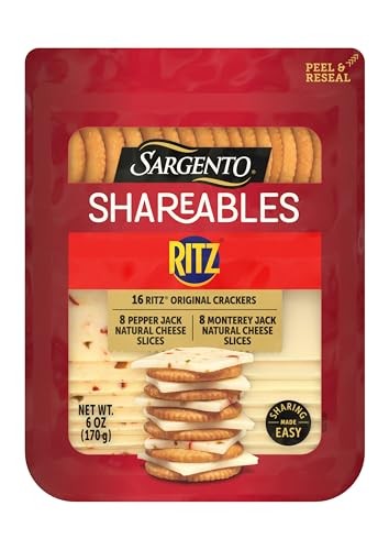 Sargento Shareables Pepper Jack & Monterey Jack Sliced Cheese with Ritz Original Crackers Cheese Tray, 6 Oz.