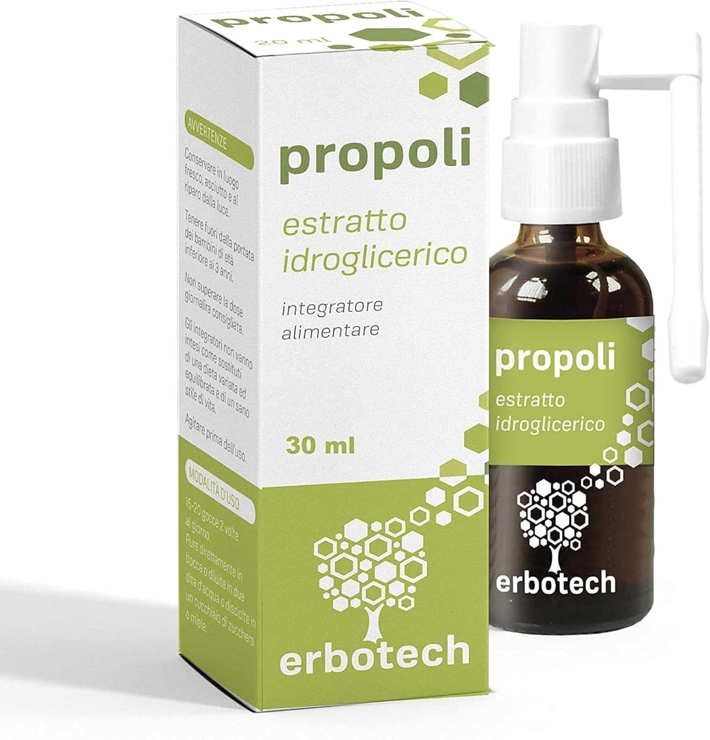 Erbotecxh Propoli Estratto Idroglicerico  Senza Alcool , Tintura Madre Analcolica Spray