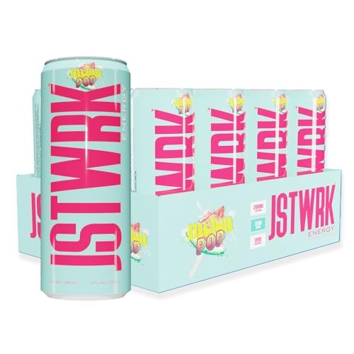 JST WRK Energy Drink - 12-Pack, Sugar-Free, Zero Calories, No Sugar Alcohols, 12 Fl Oz., 200 Milligrams Caffeine (Melon Pop)