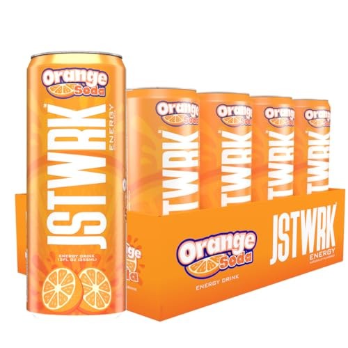JST WRK Energy Drink - 12-Pack, Sugar-Free, Zero Calories, No Sugar Alcohols, 12 Fl Oz., 200 Milligrams Caffeine (Orange Soda)