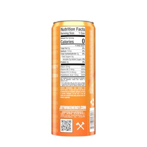 JST WRK Energy Drink - 12-Pack, Sugar-Free, Zero Calories, No Sugar Alcohols, 12 Fl Oz., 200 Milligrams Caffeine (Orange Soda) thumbnail